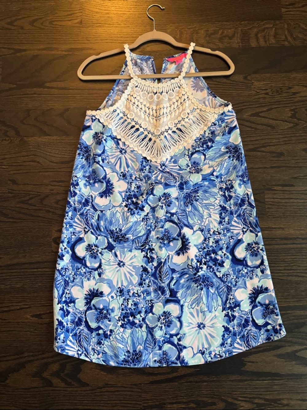 Lilly Pulitzer Blue and White Floral Sundress with Crochet Detail